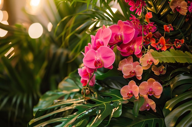 熱帯 の 植物 の 鮮やかな ピンク と 赤 の 花