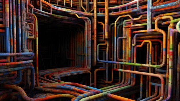 Foto un labirinto di condotte vibrante