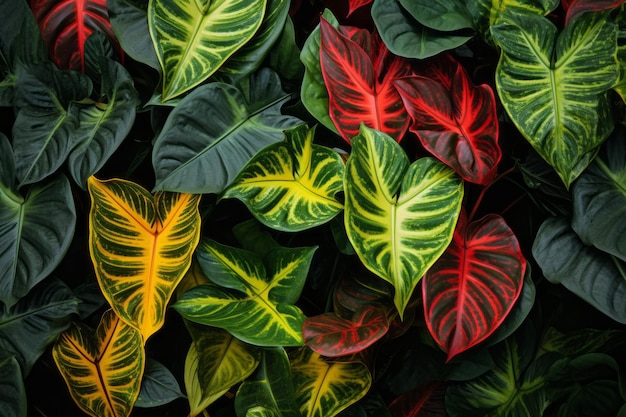 鮮やかな植物は赤緑と黄色の魅力的な融合を装飾します