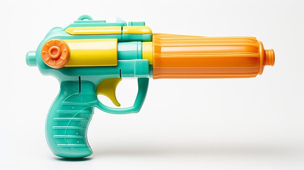 Photo a vibrant plastic toy gun with a yellow and orange handle