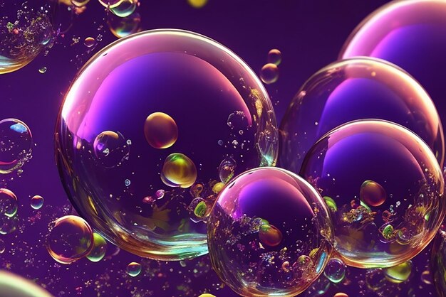 Vibrant and playful closeup of colorful bubbles floating gracefully in the