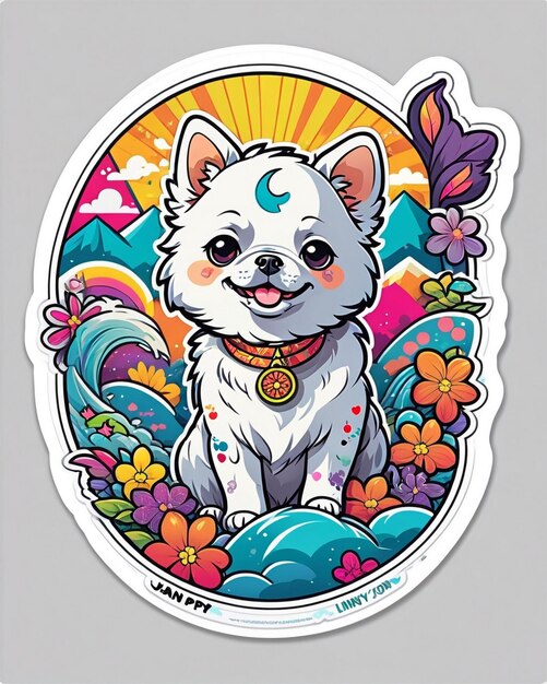 Photo a vibrant and playful illustration of a cute dog sticker inspired by japanese kawaii art