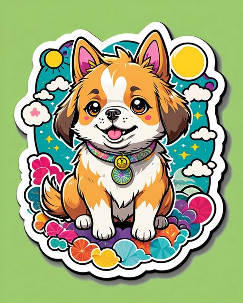 Foto un'illustrazione vivace e giocosa di un carino adesivo per cani ispirato all'arte kawaii giapponese