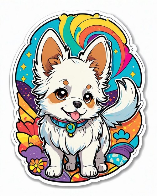 日本のカワイアアートにインスパイアされた可愛い犬のステッカーの活発で遊び心のあるイラスト