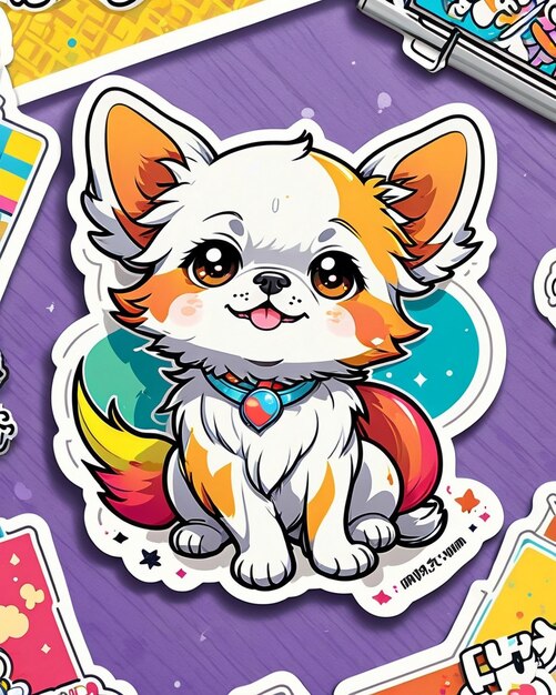 Photo a vibrant and playful illustration of a cute dog sticker inspired by japanese kawaii art