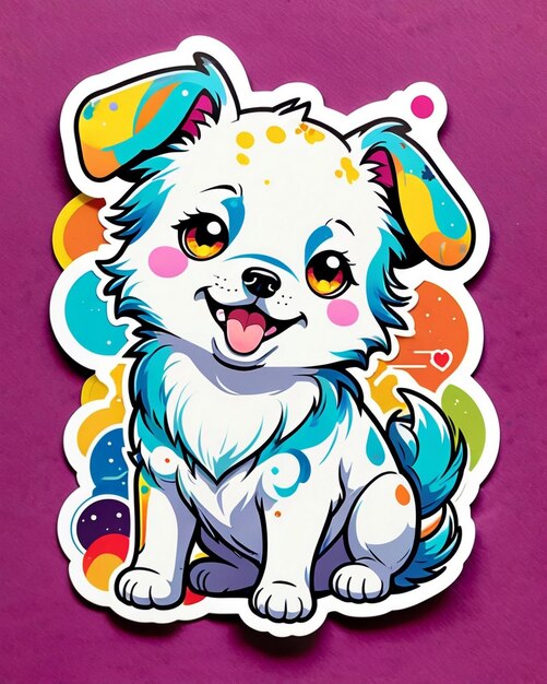 a vibrant and playful illustration of a cute dog sticker inspired by Japanese kawaii art