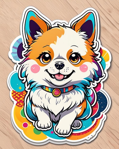 a vibrant and playful illustration of a cute dog sticker inspired by Japanese kawaii art