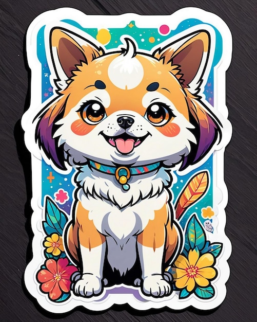 a vibrant and playful illustration of a cute dog sticker inspired by Japanese kawaii art