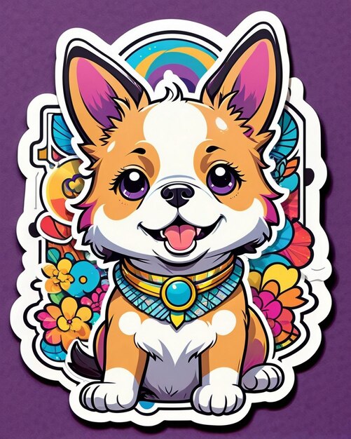 Photo a vibrant and playful illustration of a cute dog sticker inspired by japanese kawaii art