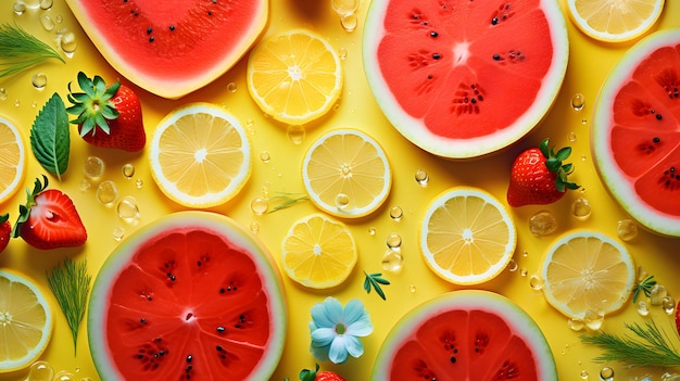 Vibrant and playful summer fruit background created by ai