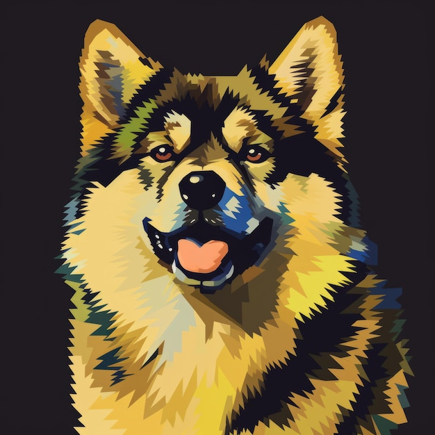 Vibrant Pop Art Digitale Hond Akita in 8bit stijl