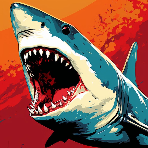 Vibrant Pop Art Shark A Captivating Fusion Of Colors And Action