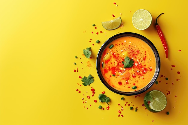 Vibrant pop art style image of spicy food with Thai soup