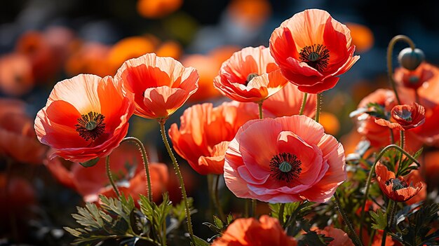 Vibrant poppies macro view