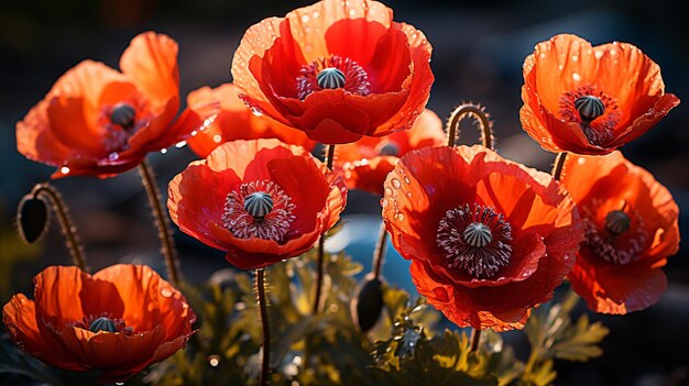 Vibrant poppies macro view