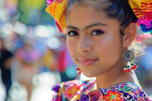 A vibrant portrait capturing the beauty of a young Mexican woman