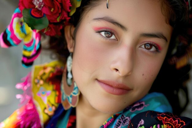 A vibrant portrait capturing the beauty of a young Mexican woman