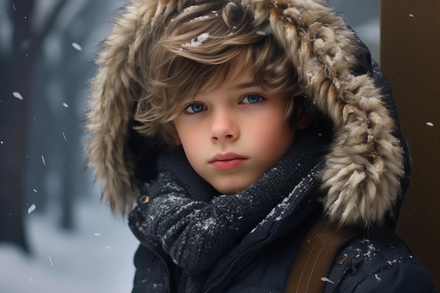 Фото Живой портрет мальчика в синей зимней одежде