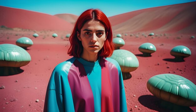 Photo vibrant portrait of a woman in colorful environment