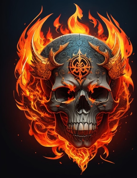 A vibrant and powerful logo featuring a skull with intricate runes carved into its forehead