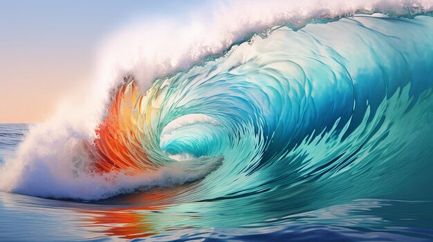 A vibrant and powerful wave crashing in the open ocean