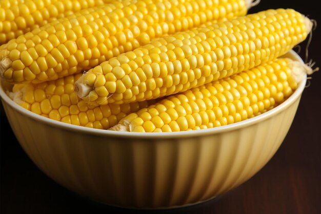 Vibrant presentation of sweet corns in a bowl on the table