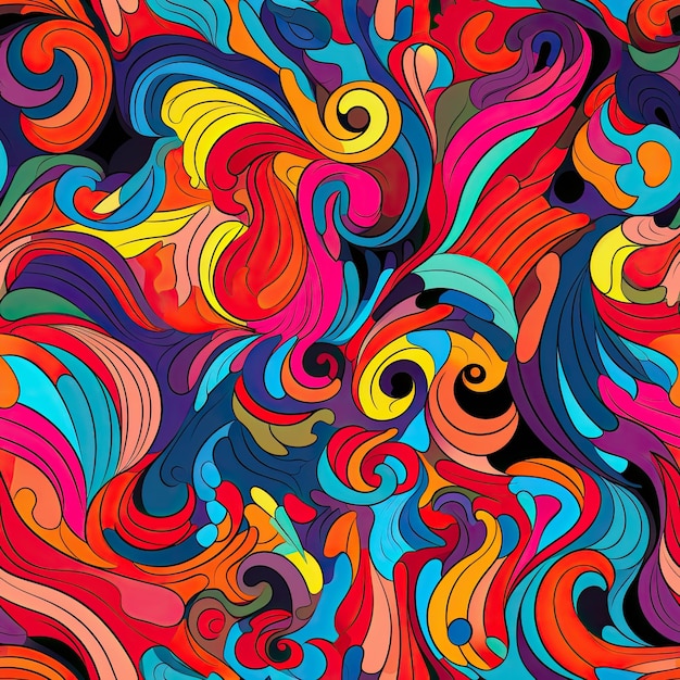 Vibrant psychedelic motifs creating seamless texture patterns for dynamic designs