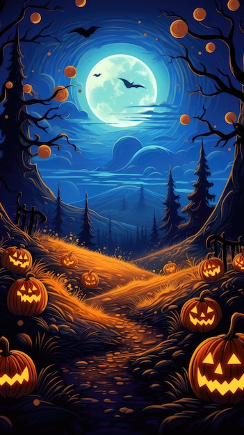 Vibrant pumpkin patch under a starry night sky commemorating halloween