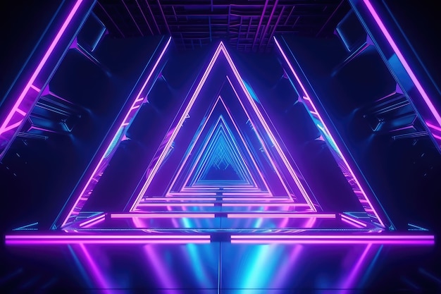 Vibrant purple and blue triangle glowing with neon lights Generative AI