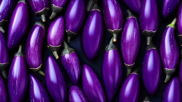 Vibrant purple eggplants arranged in a pattern