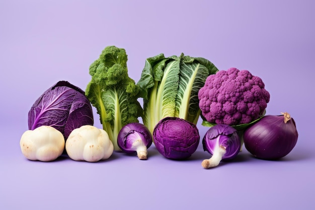 Vibrant purple vegetables on white background ai generated