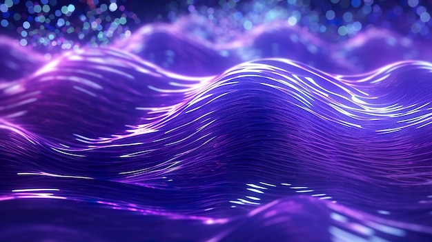 Vibrant purple waves with shimmering lights