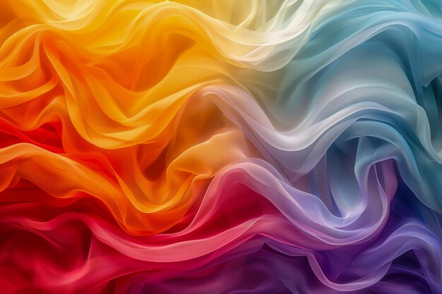 Vibrant Rainbow Gradient Satin Fabric Texture Flowing in Elegant Waves for Backgrounds and Design