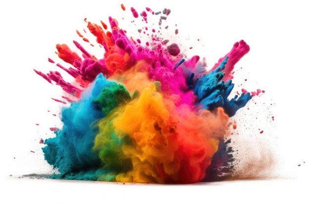 Vibrant Rainbow Holi Powder Explosion on White Background