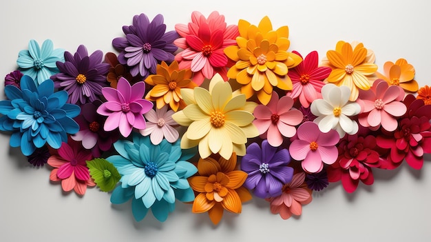 A vibrant rainbow made of different colored flowers