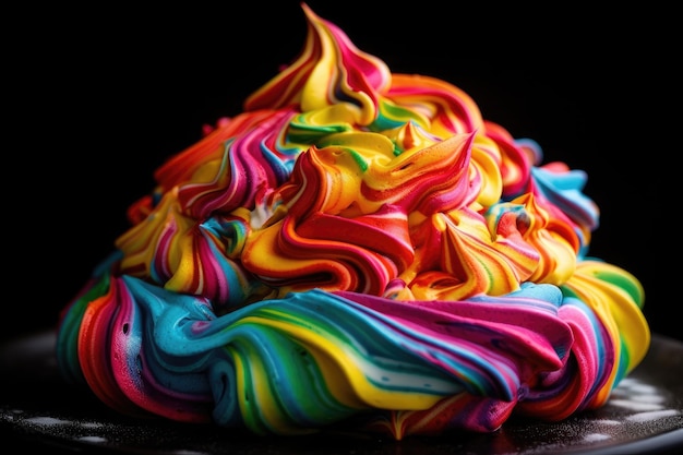 Vibrant rainbow meringue with swirls of colors created with generative ai