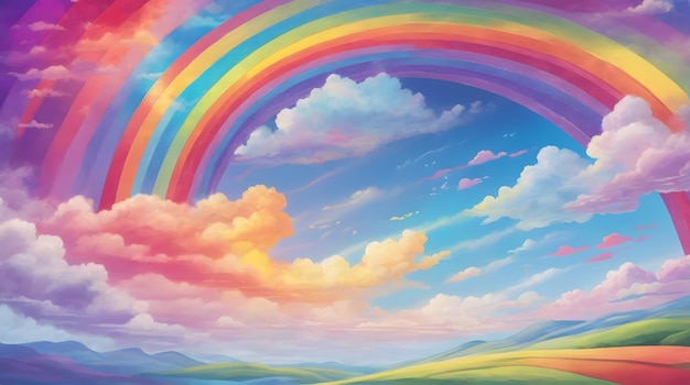 Vibrant Rainbow Sky Background Colorful Sky with Rainbow Dreamy Rainbow Landscape Celestial Rainbow Horizon AI Generative