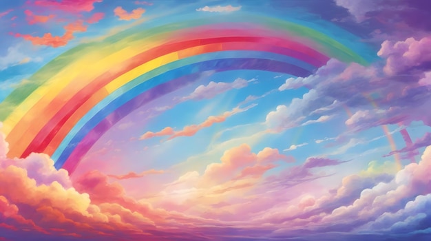 Vibrant Rainbow Sky Background Colorful Sky with Rainbow Dreamy Rainbow Landscape Celestial Rainbow Horizon AI Generative