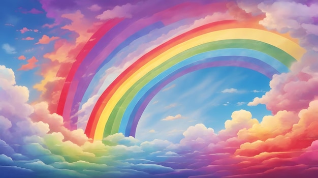 Vibrant Rainbow Sky Background Kleurige hemel met regenboog Dreamy Rainbow Landscape Celestial Rainbow Horizon AI Generative