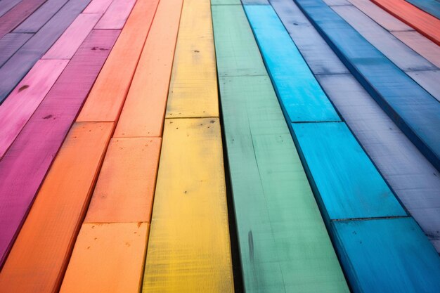 Vibrant Rainbow wooden planks Generate Ai