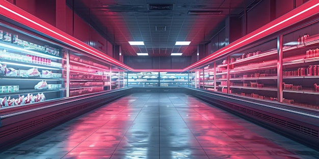 Photo vibrant red and black grocery chaos