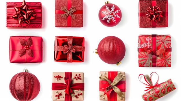 vibrant red Christmas gift collection isolated on white background perfect for holiday designs