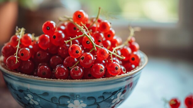 Vibrant red currants in a circular dish closeup Topnotch image