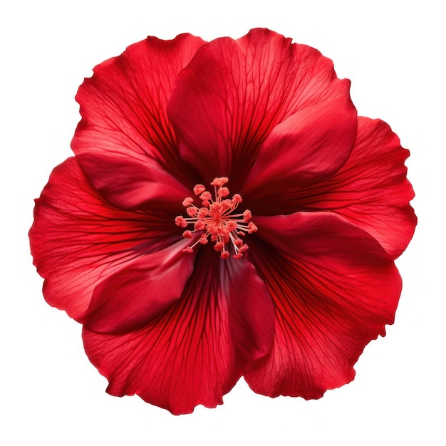 Vibrant Red Flower from Above on White Background AI Generated