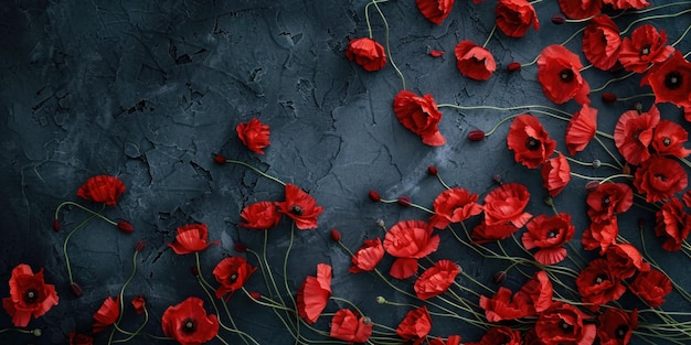 Фото Ярко-красные цветы на гладком черном фоне идеально подходят для добавления цвета к любому проекту дизайна