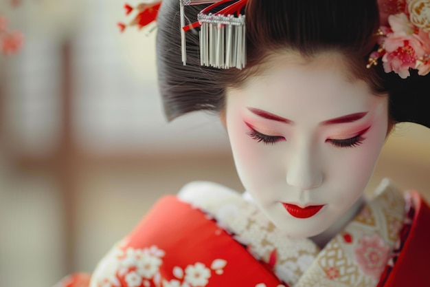 Vibrant Red geisha Generate Ai