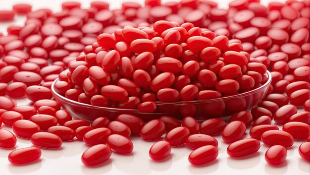 Vibrant Red Jelly Beans on Clean White Background