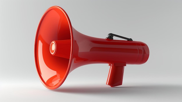 A vibrant red megaphone icon stands out in this 3D rendered image captured against a clean white background With its sleek design this attentiongrabbing symbol represents power communi