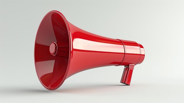 A vibrant red megaphone icon stands out in this 3D rendered image captured against a clean white background With its sleek design this attentiongrabbing symbol represents power communi