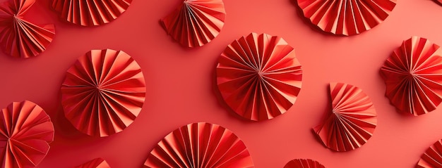 Vibrant Red Paper Fans on a Textured Background